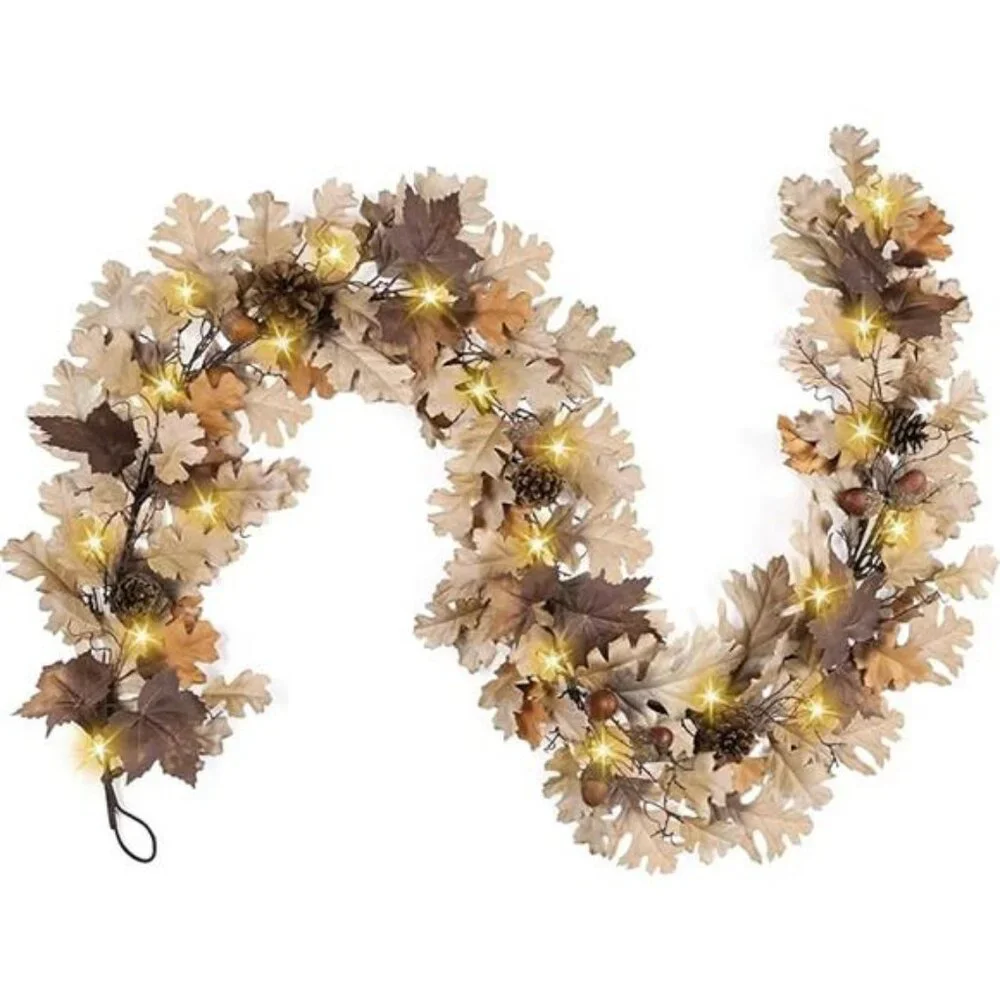 Fall Garland - 6 Ft Maple Leaf Garland with Pinecones - Fall Acorn Leaf